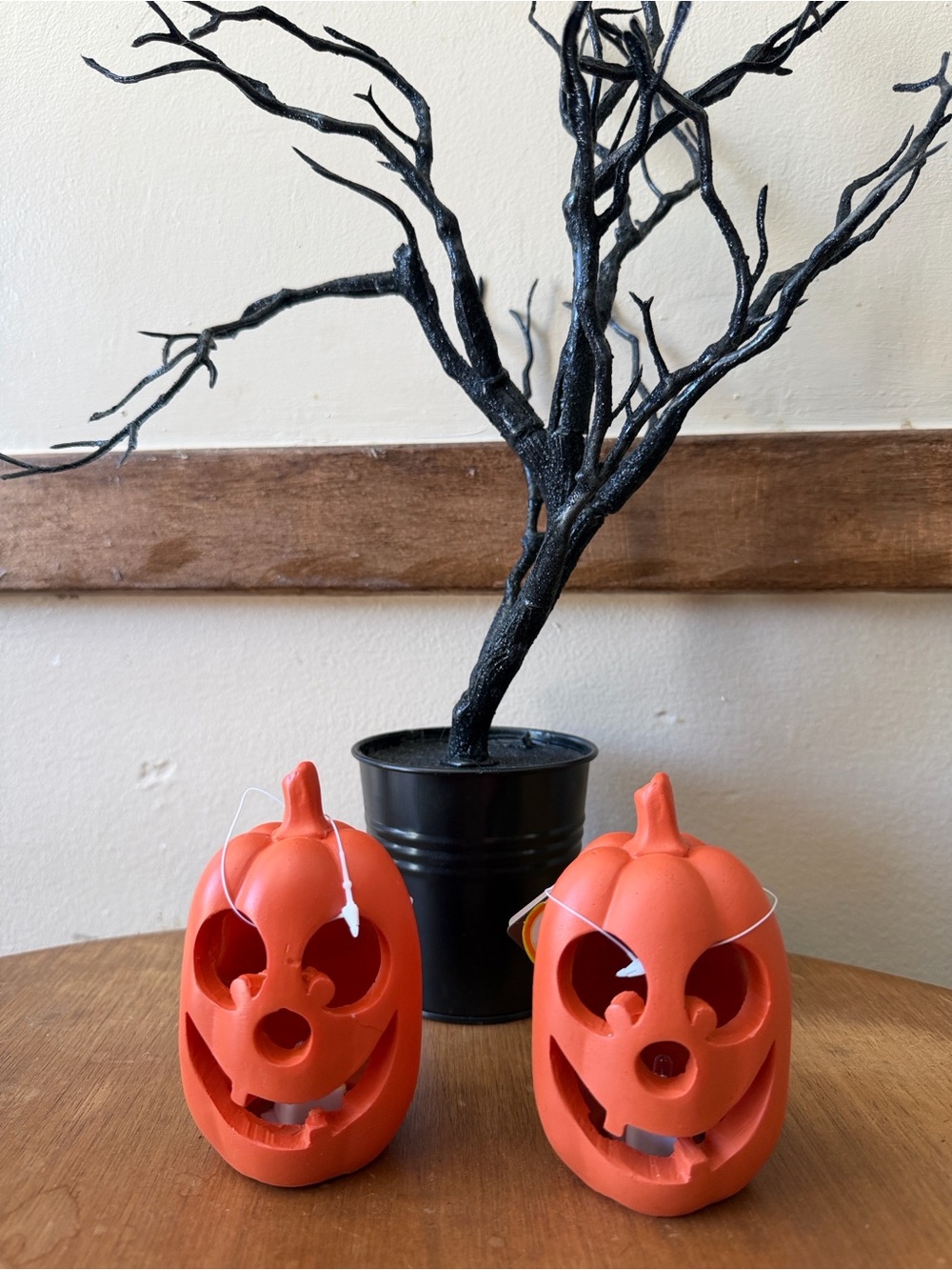 Halloween Pumpkin Lantern Pair - Orange Decorative Jack-O'-Lanterns